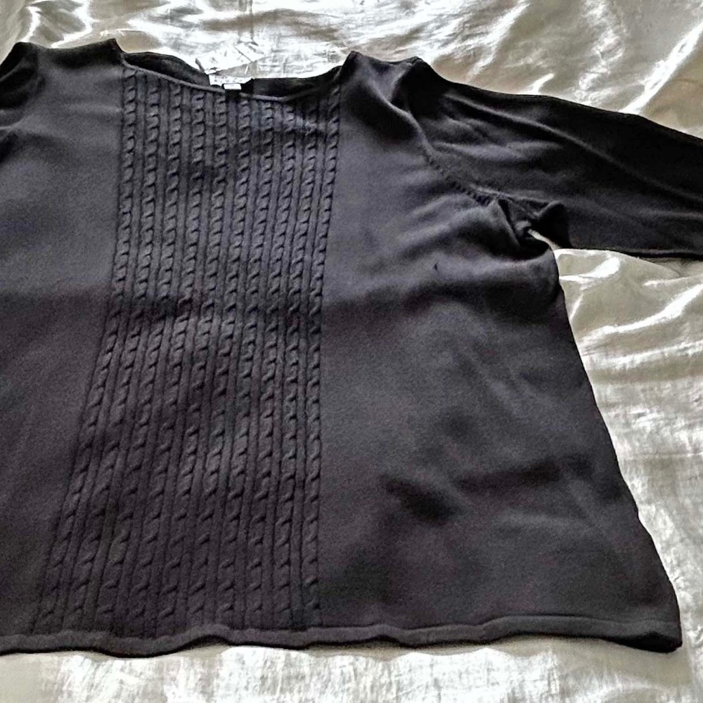 RIBBED KNIT SWEATER WITH MATCHING SCARF, BLACK, SZ 1X, SOFT FABRIC, LONG SLEEVES